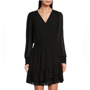 NWT MICHAEL Michael Kors Georgette Surplice V-Neck Long Cuff Sleeve Dress, XL